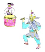 In spirits high from drink,
He dances with his swords even while wearing his armor